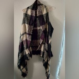 Women's Lane Bryant Plaid Shark's Tooth Purple Cardigan Vest sz 18/20
